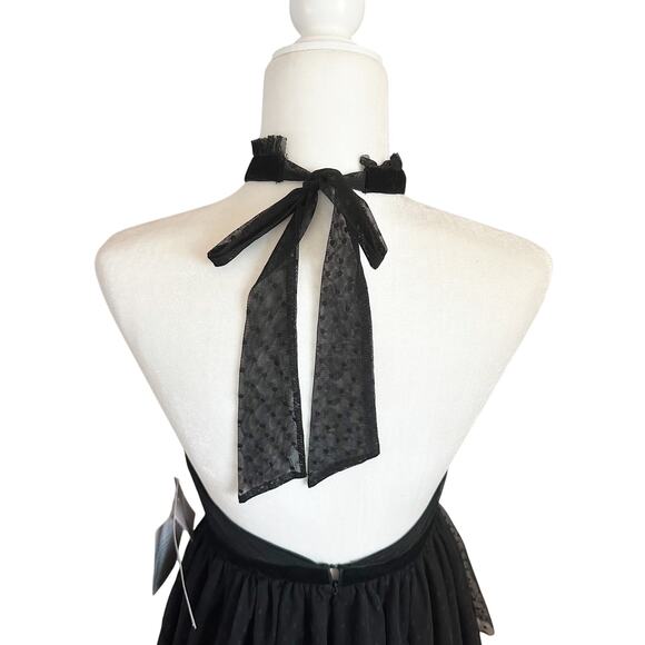 Avec Les Filles Tiered Tulle Halter Midi Dress 2 Black NWT - Picture 5 of 9